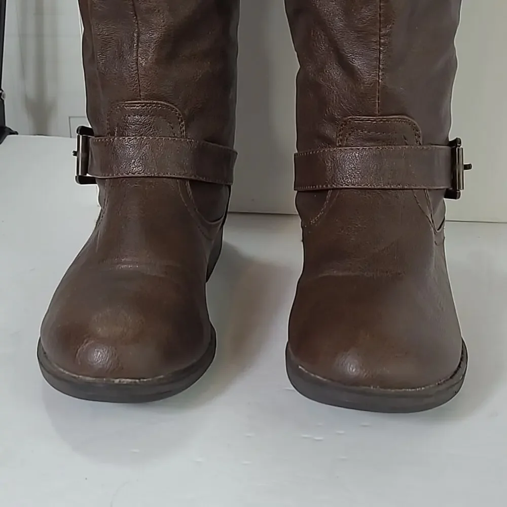 Bamboo Montage 83 SZ 6.5 Brown Studded Knee High Riding Equestrian Boots Vegan